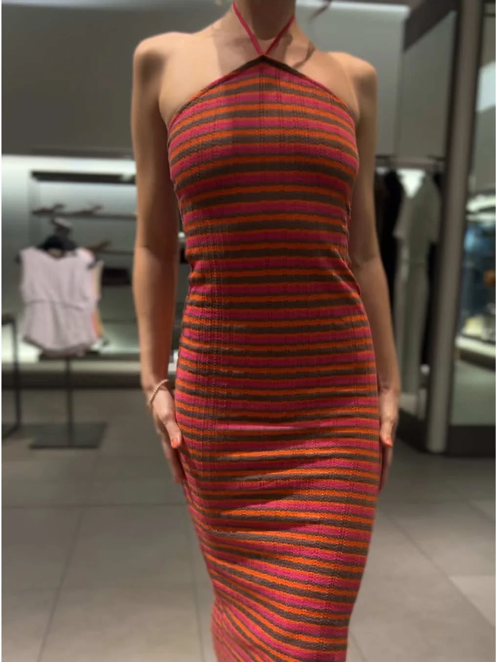 

Women's Striped Jacquard Halter Dress 2025 for Woman Backless Lace Up One-Piece Long Dresses Elegant Sexy Party Outfits