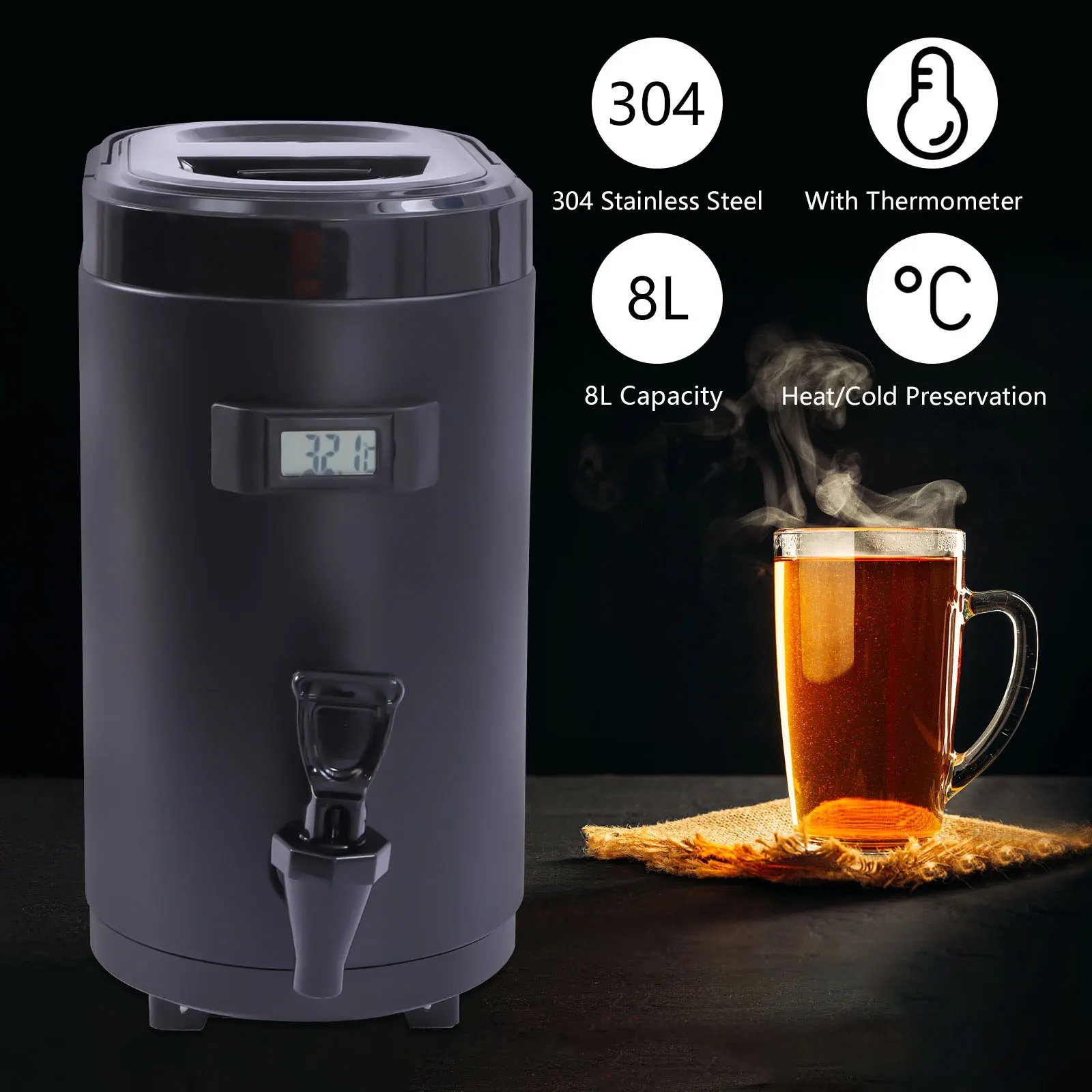 

Insulated Beverage Dispenser 8L Stainless Steel Thermal Container Hot Cold Drink Dispenser for Coffee Tea