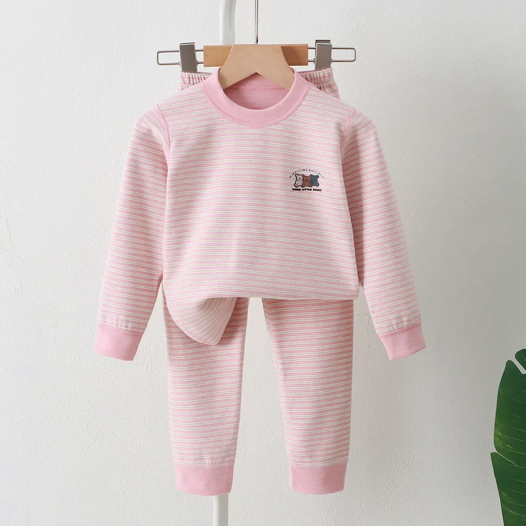 Autumn Winter Kids Thicken Warm Pajamas Baby Boys Girls Striped Long Sleeve Pyjamas Toddler Sleepwear Children\'s Clothing Sets