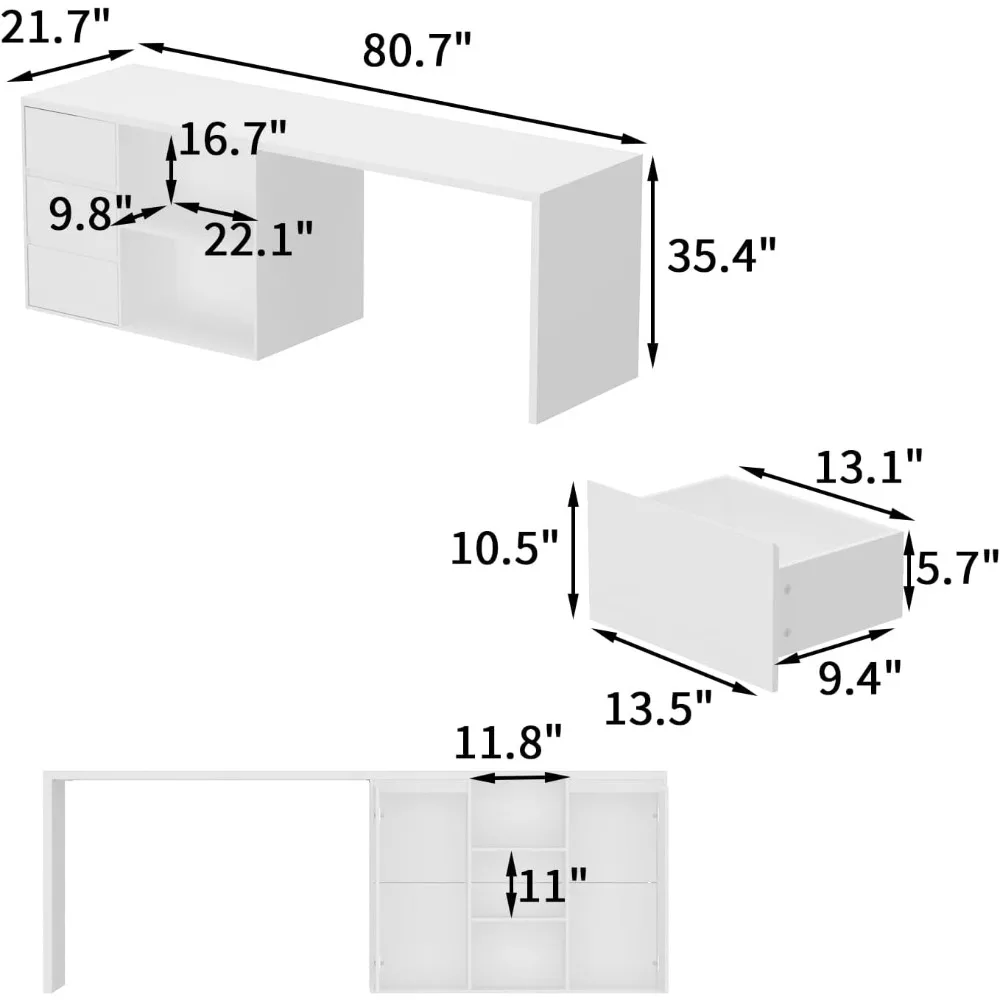 جزيرة المطبخ مقاس 80.7 بوصة مع مساحة تخزين، طاولة إعداد المطبخ الخشبية، خزانة تخزين قرطاسية بيضاء مع 3 أدراج، أرفف مفتوحة و2 كاليفورنيا #2