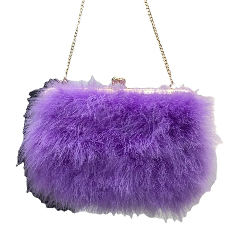 

Fashion Luxury Real Ostrich Feather Brand Dinner Evening Bags for Women wedding Party Ladies Small Handbag Purse.