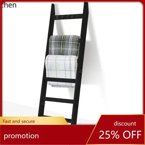 

CZ Six-Tier Blanket Ladder Wall-Mounted Rack with Hooks, Farmhouse Blanket Storage Cabinet, Stylish Ladder Shelf