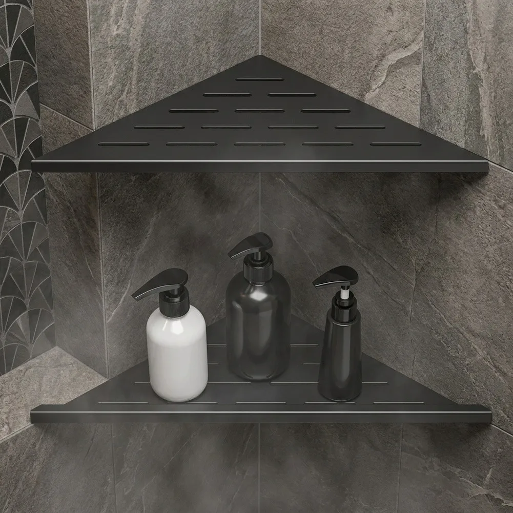 Stainless Steel Holder Corner Shower Shelves 304 Grade Stainless Steel Quick Drainage Groove Space Saving Design