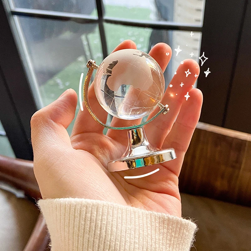 Ins Mini Crystal Globe Transparent Earth Globe Ball Glass Miniature Ornament Educational Toys Home Decor Gift Office Decoration