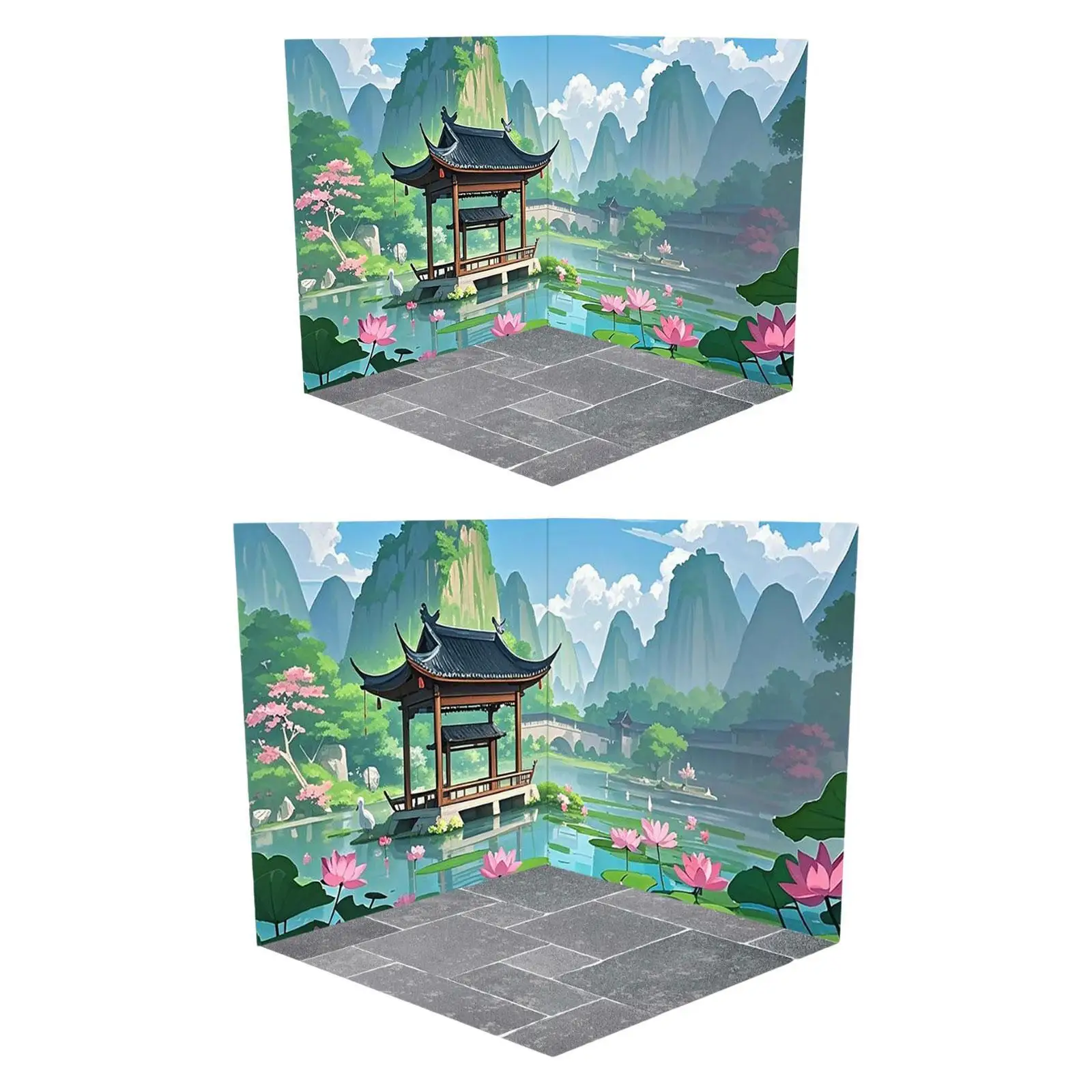 

Backdrop Scene Organizer Dollhouse Display Collection DIY Supplies Toy Action Figures Crafting Background Courtyard Model