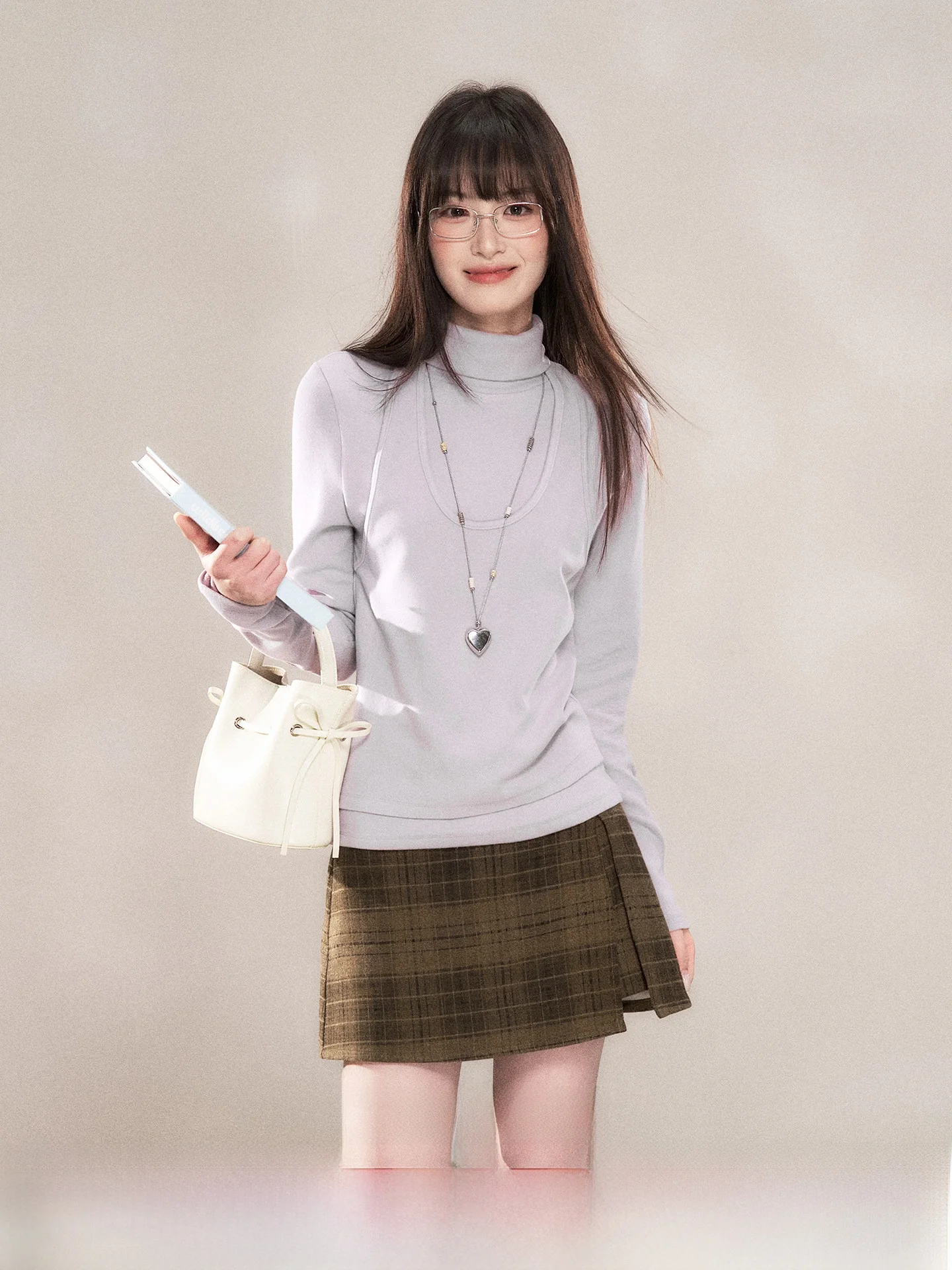 

Unique High Collar Long Sve T-irt Women's Faion Slim Fit Top Korean Sle Commute Wind Creative Pattern Autumn Winter