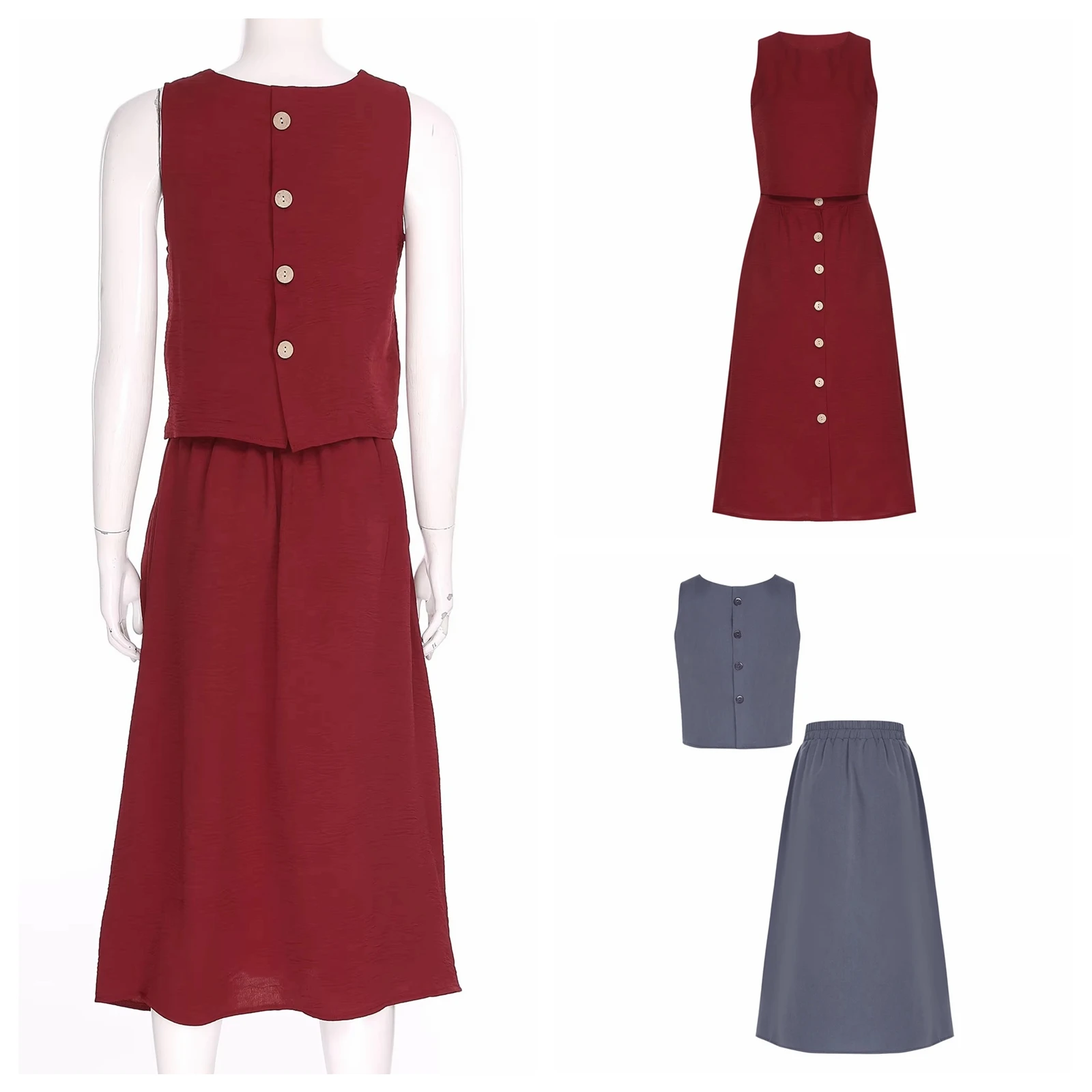 

2pcs Woman's Outfits Lady Two-pieces Set Women Communting Clothes Streetwear Femme Fashion Sleeveless Tops with Skirts Outfits