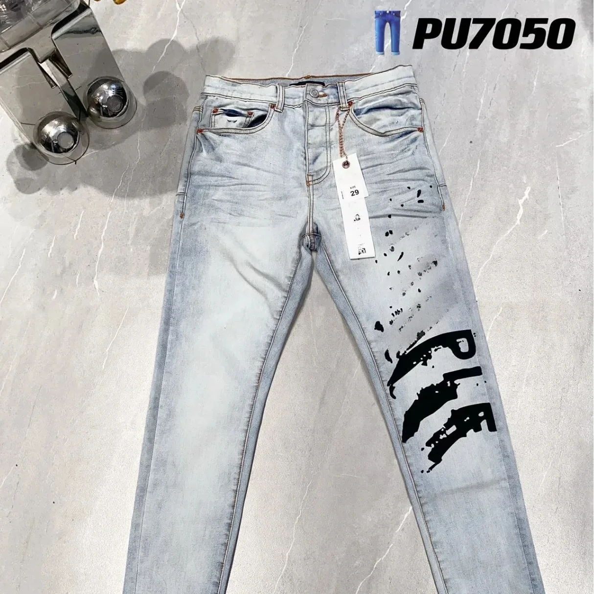 Purple ROCA Brand Jeans Top Street Blue printed letter repair low raise skinny denim trousers 28-40 sizes pants