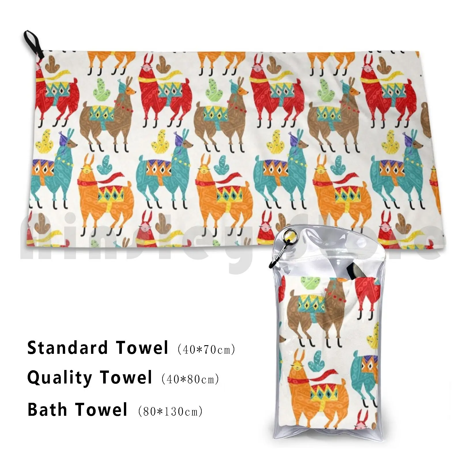 Color Llamas Custom Towel Bath Towel Llama Animals Cute Colorful Peru Peruvian Alpaka Winter Cold Pattern
