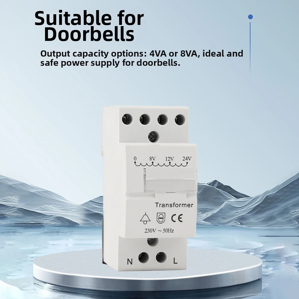 

4VA 8VA Doorbell Transformer 230V AC 50/60Hz DIN Rail 35mm Mount Continuous Duty Power Supply For Wired Chimes And Buzzers