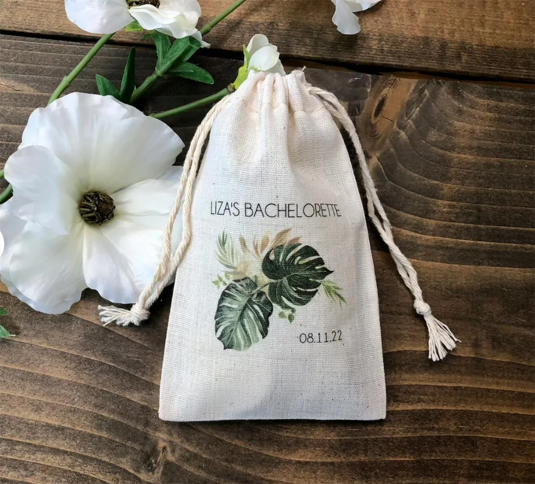 20pcs  Personalized Wedding Favor Bags / Bachelorette / Bridal Shower / Tropical Palm Leaves