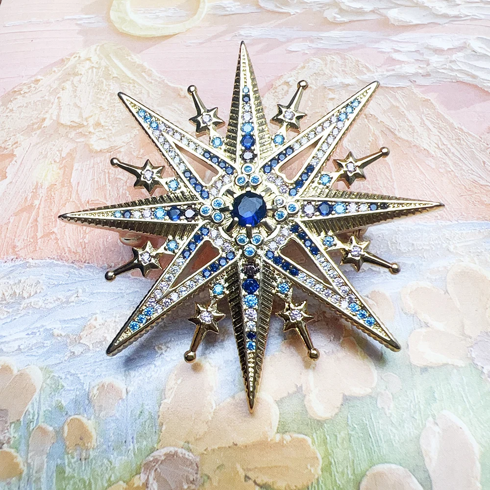 Gold Plated Brooch Colorful Royal Star Brand New Fine Jewelry Bohemia Gift For Women in Solid 925 Sterling Silver