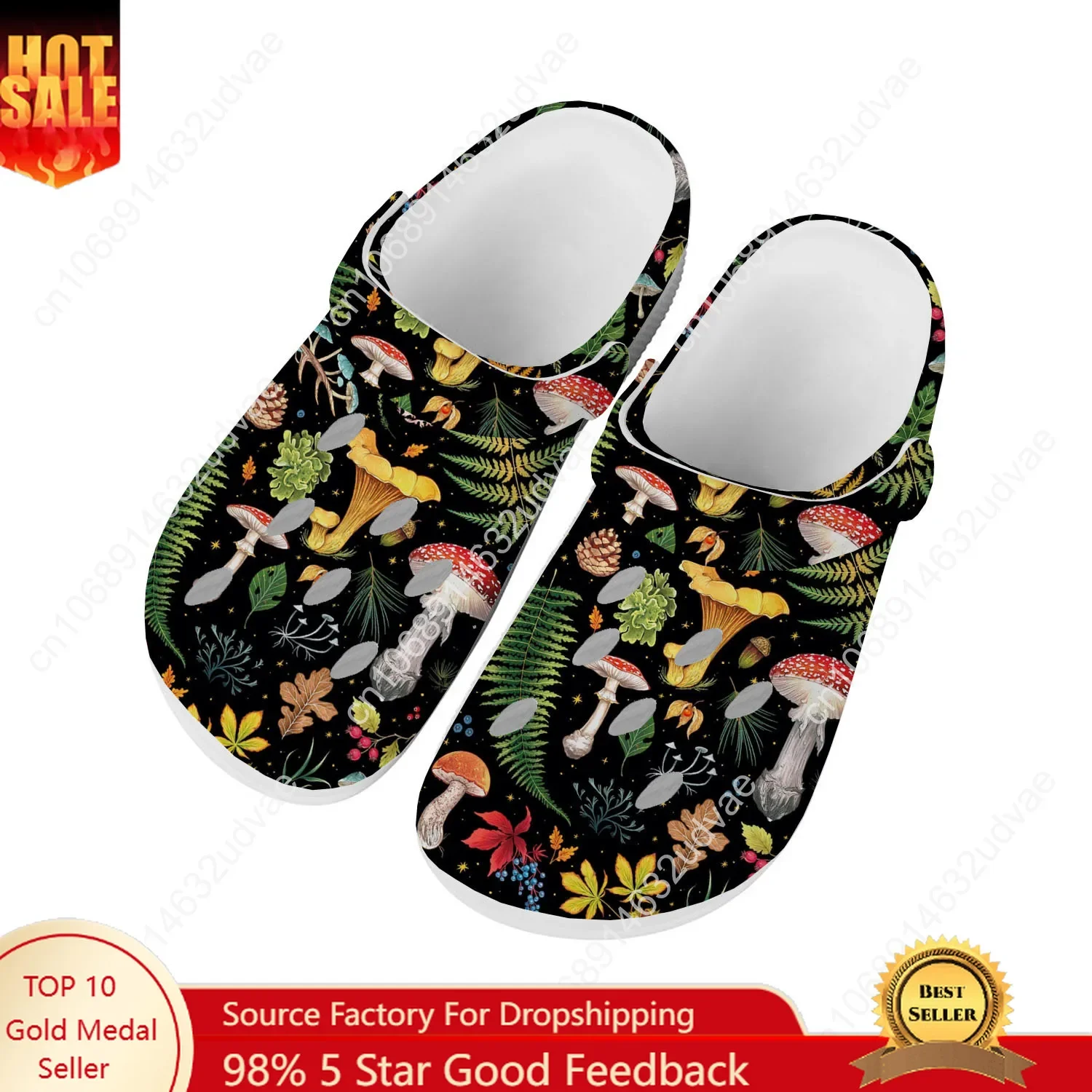 

Mushroom Vintage Water Shoes Men Women Teenager Comfortable Home Garden Clogs Custom Sandals Beach Breathable Hole Slippers
