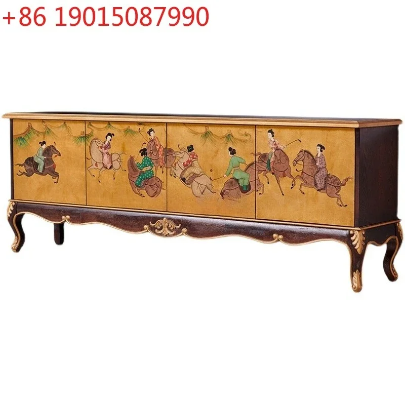 

New Chinese style mahogany gold foil painted high-end all solid wood floor cabinet walnut living room