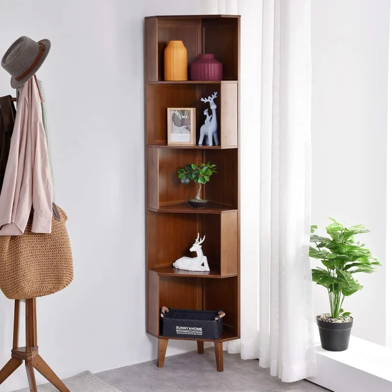 

3-Shelf Industrial Corner Bookshelf A-Shaped Display Tall Bookshelf Multifunctional Storage Display Stand Shelf for Home Office