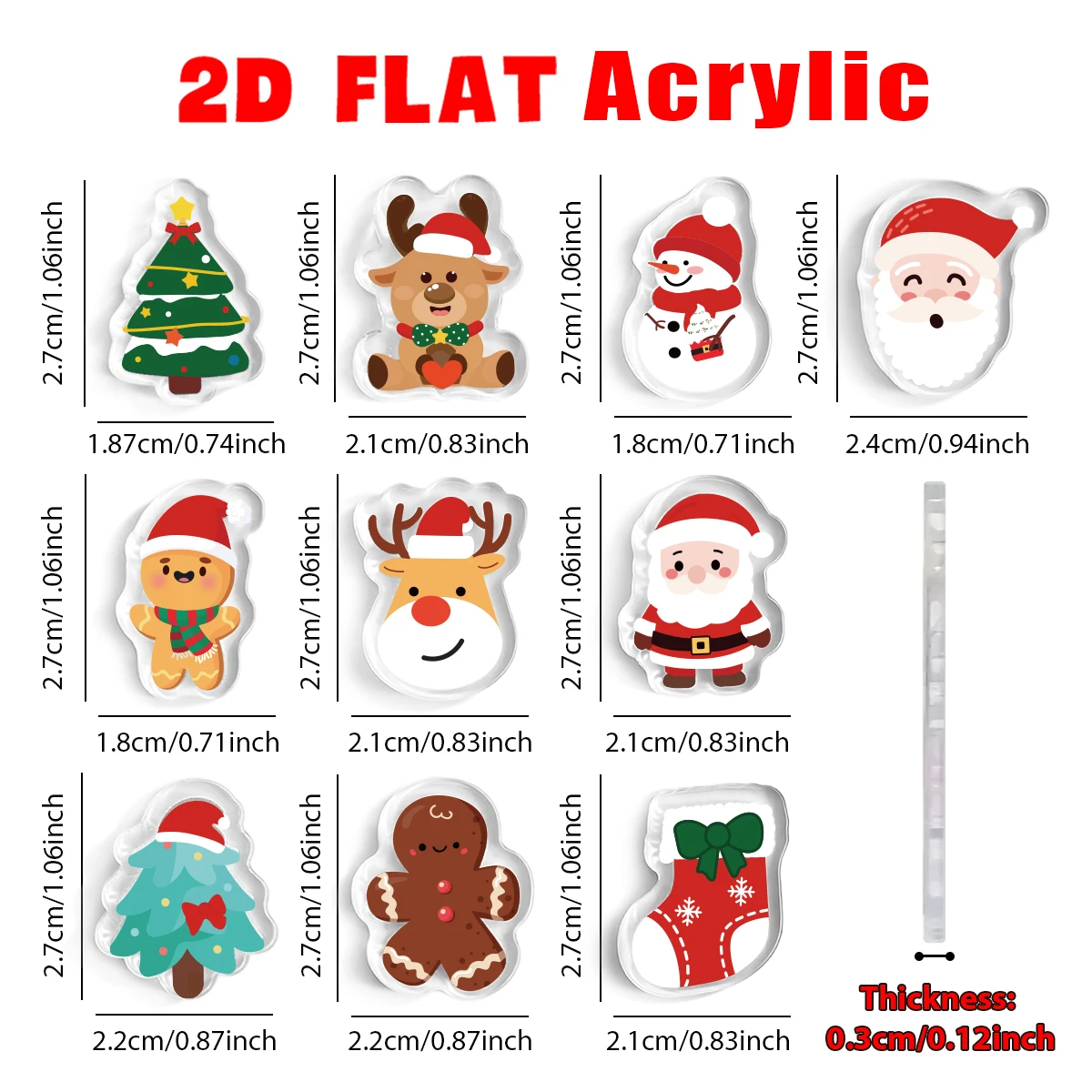 10pcs Christmas Pocket Cards Set With 10 Acrylic Ornament And Dot Glue,For Christmas Gift Notes,Party Decor Favor,Small Keepsake