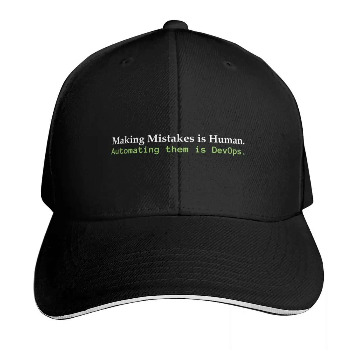 Automating Mistakes is DevOps Baseball Cap Cotton Twill Breathable Contrast Two Tone Brim Snapback Flat Bill