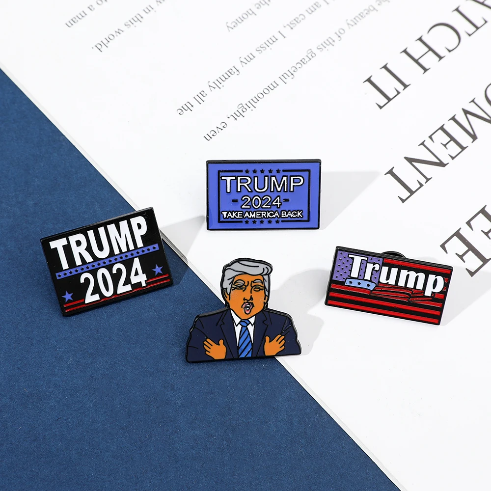 New Arrival Donald Trump President Brooch Pins USA Metal Enamel Lapel Pin Button Badges Clothing Decoration