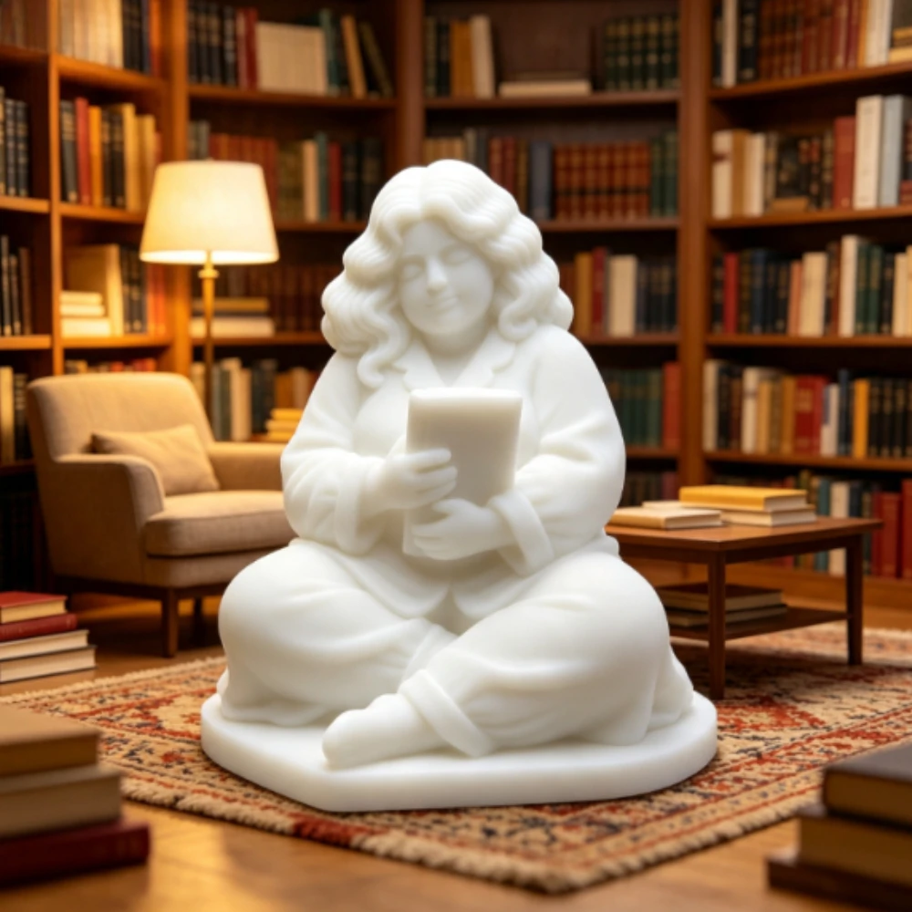 Reading Curvy Woman Statue 3D Printed Cross‑legged Book‑Holding Lady Figurine Art Desktop Ornaments Home Study Decor Craft Gifts