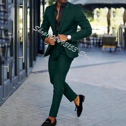 Green 2 Pieces Suits Slim Fit Men Blazer Casual Best Men Groom Wear Formal Wedding Tuxedos Jacket Pants Trajes De Hombre