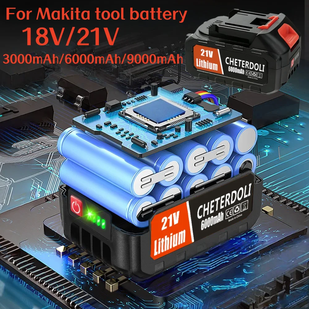 

Rechargeable Lithium Ion Battery 18V/21V 6000mAh for Makita Power Tools 18V B Series Angle Grinder Electric Saw Impact Wrench.