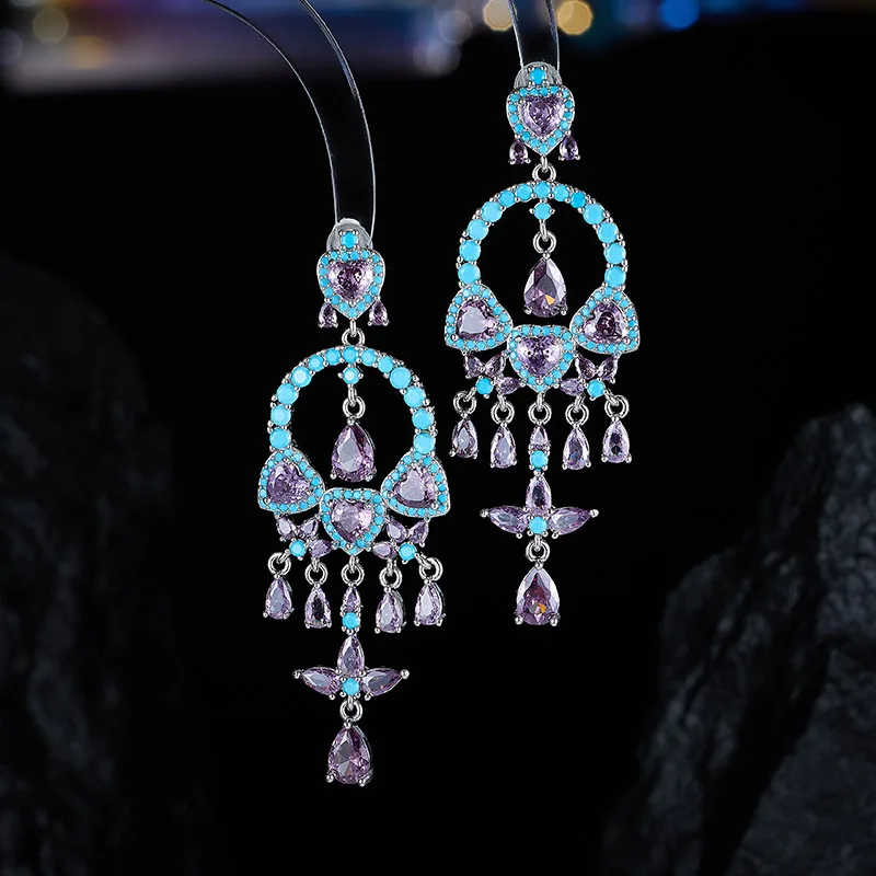 

Heavy Craft High-End Sparkling Zircon Water Drop Heart Elegant Light Luxury Exaggerated Earrings for Women Party Dress