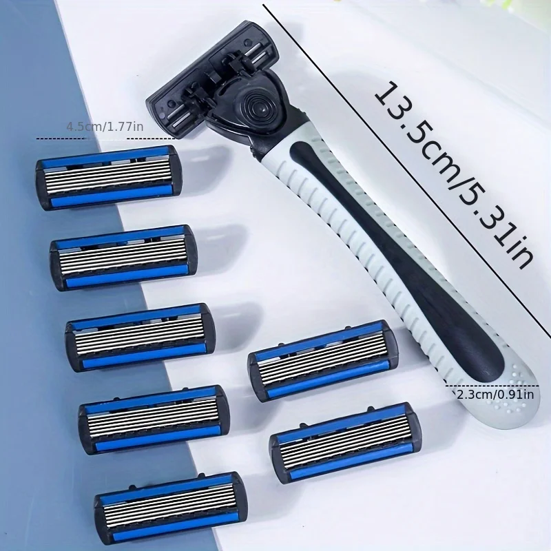 Picture 3: 6-Layer Razor Head Manual Shaver, Stainless Steel Classic Double Edge Blade Razor Safety Vintage Shaving Beard Moustache Manual