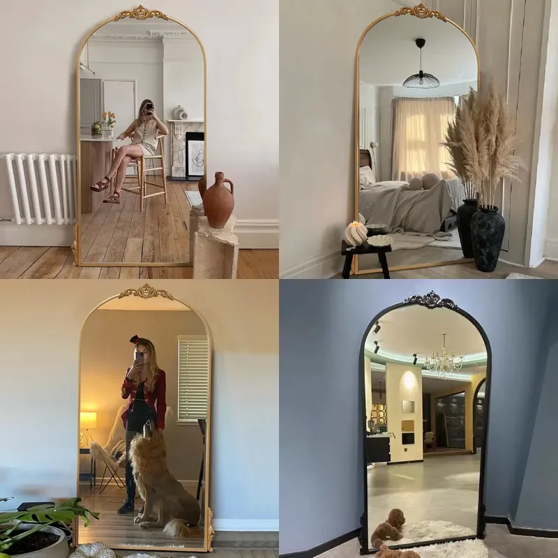 For French Full Length Mirror Light Luxury Retro Carved Floor Standing Mirror European Style Home Fitting Room Clothing Store