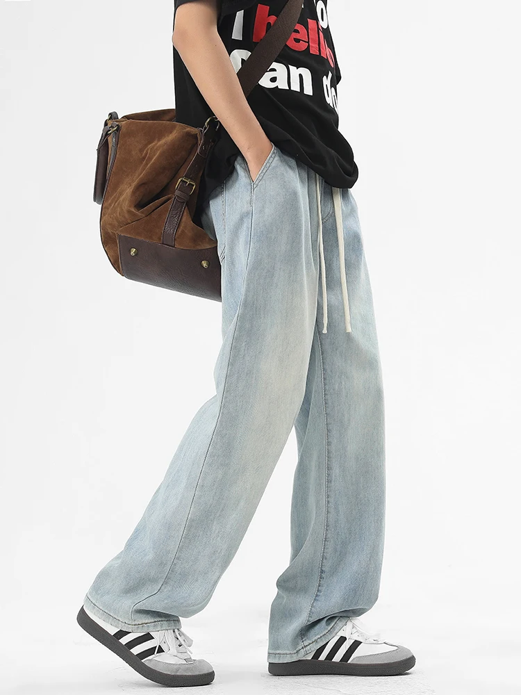 

Summer Men's Jeans Korean Fashion Breathable Cotton Light/Thin Wide Leg Denim Pants Casual Loose Straight Jean Trousers