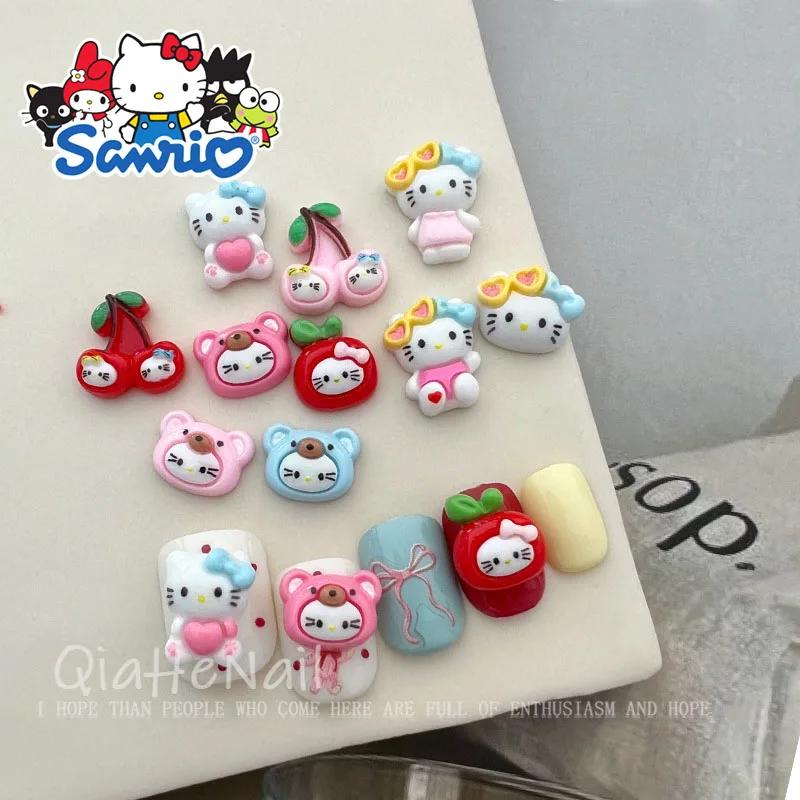 20pcs Sanrio HelloKitty Cartoon Resort Beach Tie Nails Super Cute Apple Head Pochacco Stereoresin Nail Ornaments Accessories