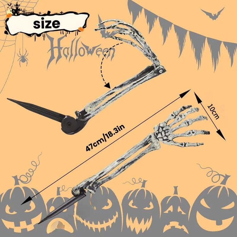 Grey Skeleton Hand Halloween Stake Realistic Skull Yard Decor For Garden Lawn Cemetery Indoor Outdoor Party Supplies