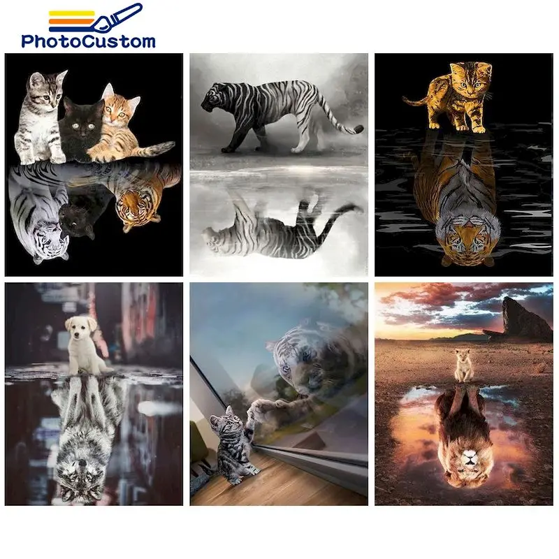 

PhotoCustom Paint By Number Dog and Cat Drawing On Canvas HandPainted Art Gift DIY Pictures By Number Animals Kits Home Decor