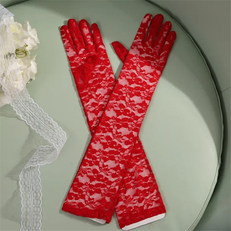 

50cm Women Girls Stretch Lace Sexy Colorful Long Finger Gloves Wedding Bridal Dress Dance Drama Props Party Supplies Birthday