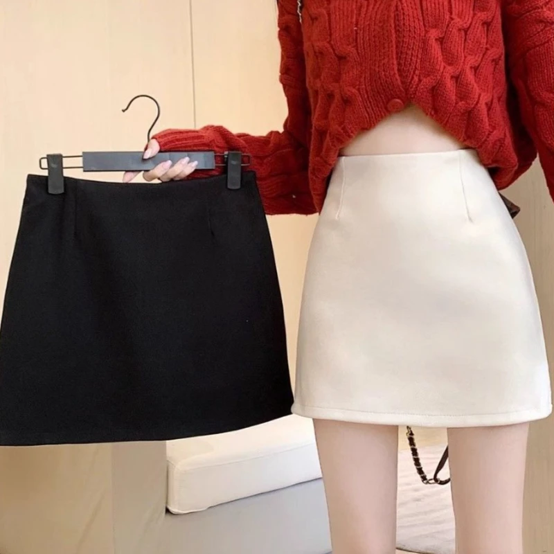 Women's 2026 Autumn Winter White Tweed High Waist Slimming Bodycon Mini Skirt Safety Pencil Warm Elegant Chic Coquette Trendy