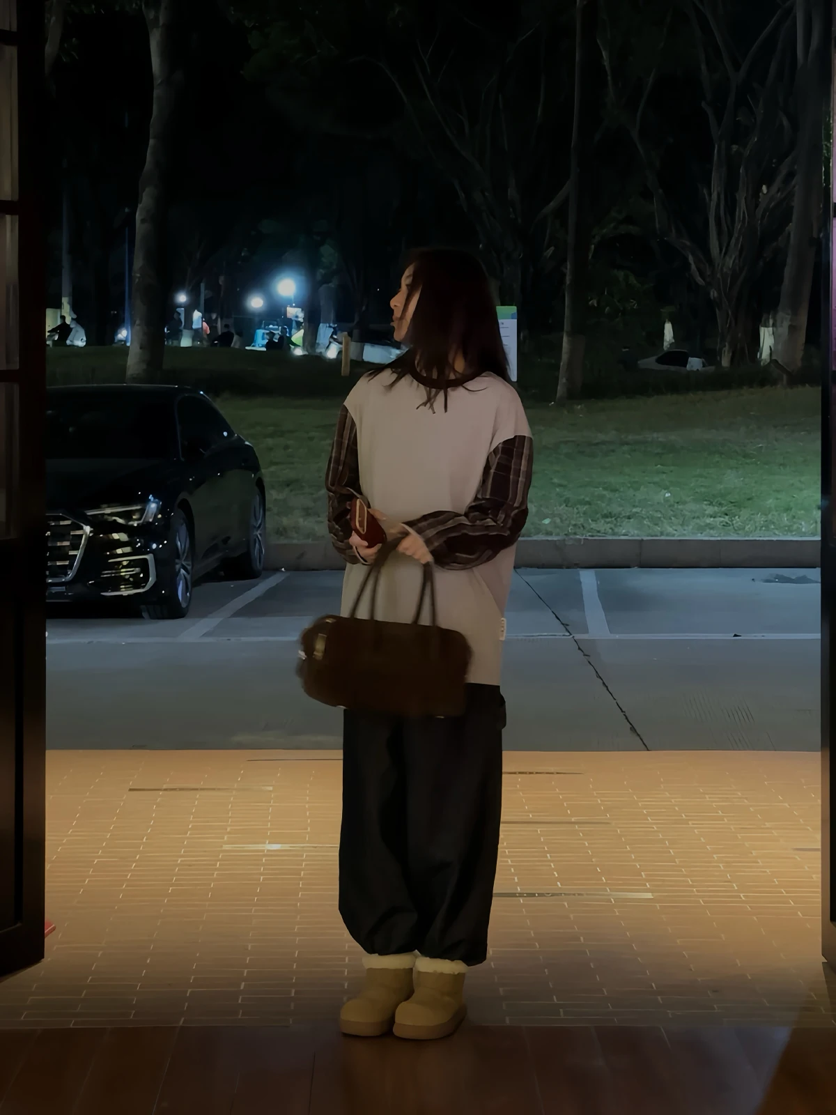 

Loose Casual Long Sve T-irt Women's Autumn Winter Inner Wear Top Striped Patchwork Design Daily Wear Polyester Cotton Blend