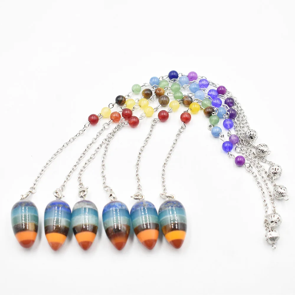 

2022 Hot Sale Natural Stone Pendulum Pendant Small Gyro Egg Shaped Yoga 7 Chakra Healing for Jewelry Wholesale 6pcs/lot free