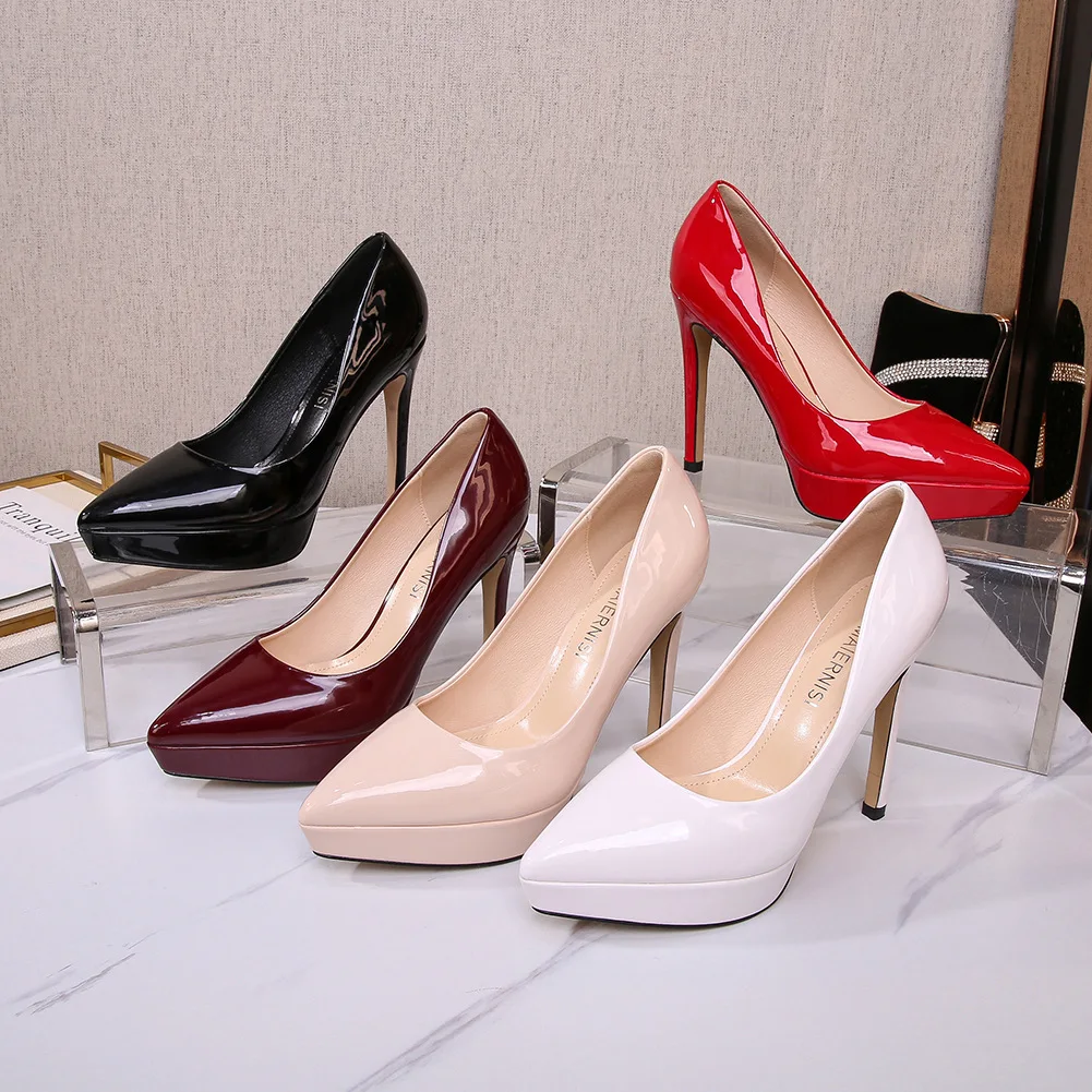 Beige High Heels Shallow Mouth Fine Heeled Shoes 12cm Stiletto Slides Rubber PU Thin Super Shallow Mouth Fine Heeled Shoes Stile