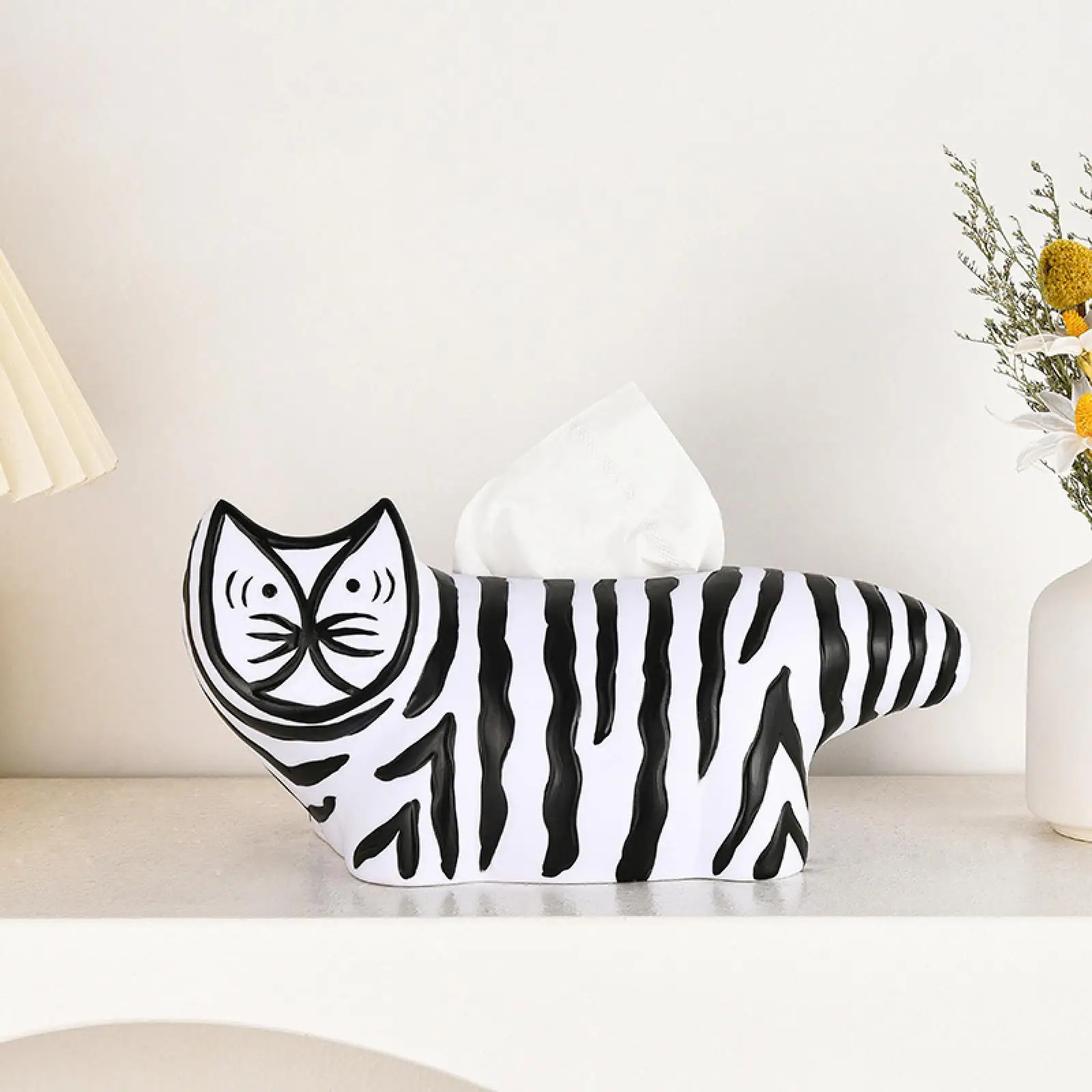 Tissue Box Holder Facial Paper Storage Striped Cat for Home Countertop Car