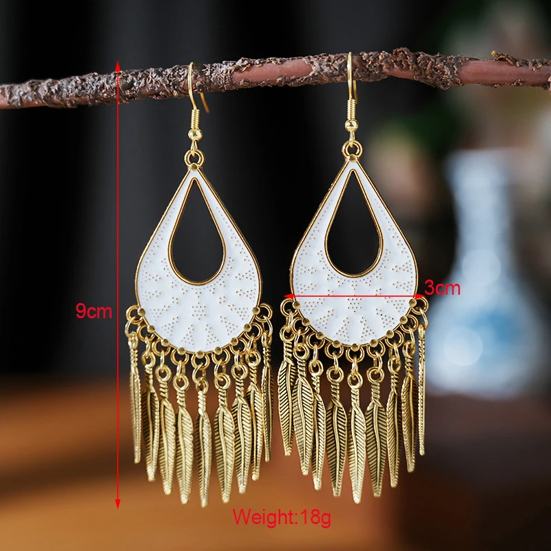 Vintage Ethnic Bohemian Earrings For Women Carved Geometric Boho Beads Tibetan Silver Color Tribe Drop Dangle Earrings Jewelry