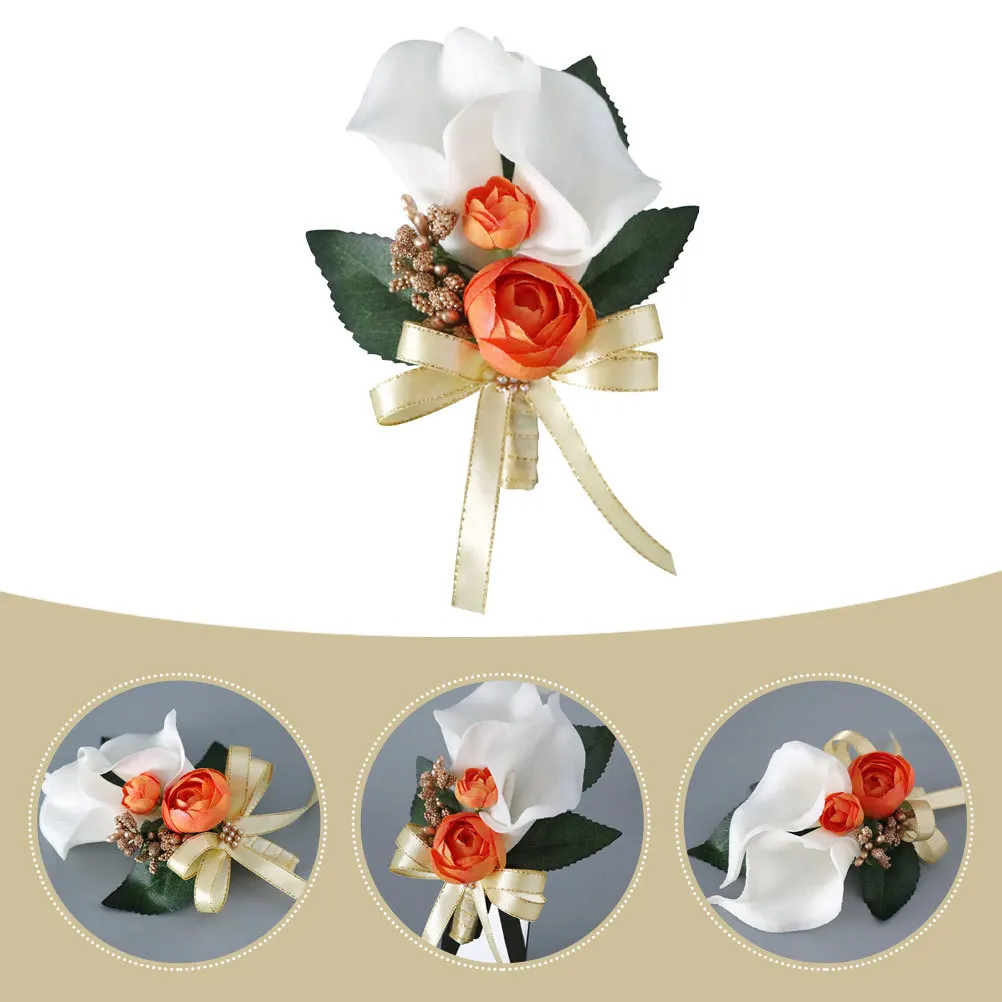 Sztuczny kwiatowy przypinka, symulacja kalii, elegancka rekwizyt fotograficzny na ślub, broszka dla pana młodego, druhny, akcesoria ślubne