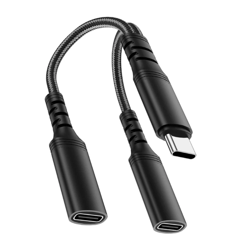 USB C Male to Double USB C Female Headphone Adapter Headphone Converter Cord Type C Charging Dongle Splitter Cable