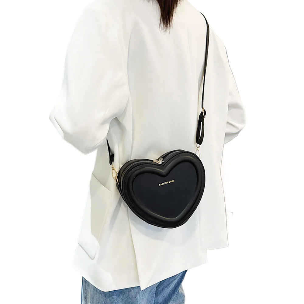 Heart Shape Satchel For Women Crossbody Bags PU Crossbody Purse Zipped Pockets Handbag Trendy Small Shoulder Bag