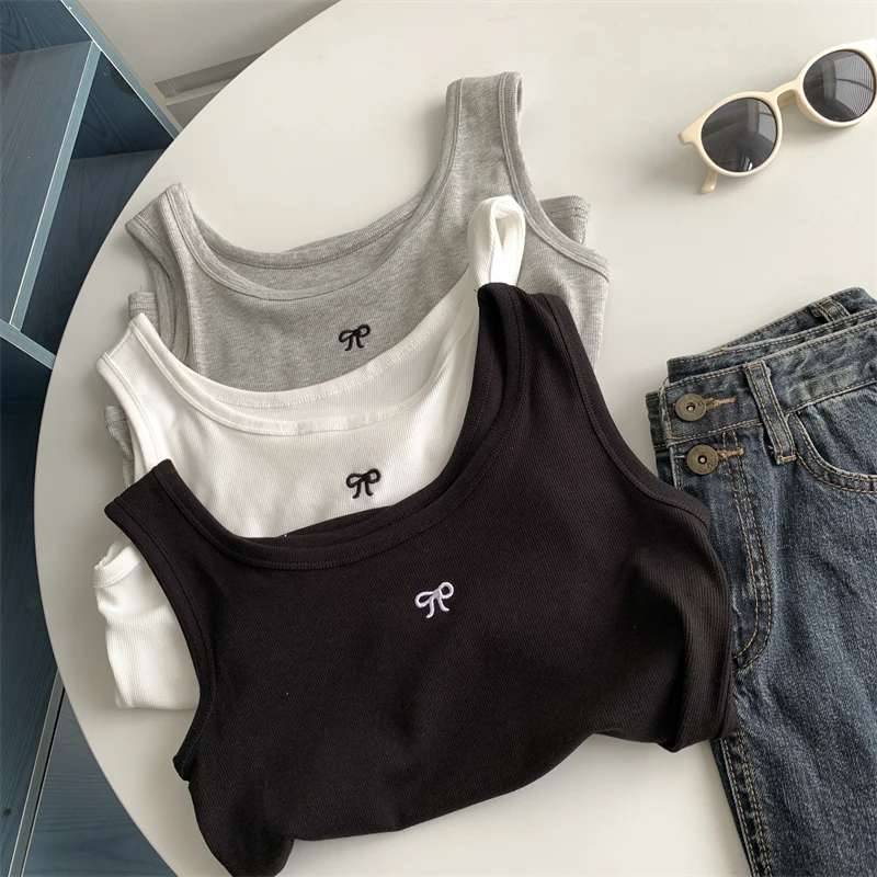 特大 300 ポウ ベーシック ストライプ ノット刺繍 スベル ベスト レディース ストラップ スポーツ トップ サマー アウター