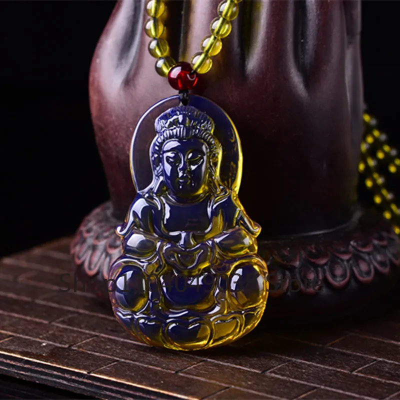 Natural Baltic Sea Pure Water Blue Amber Necklace Guanyin Sweater Chain Pendant Simple Men and Women Candle Amber