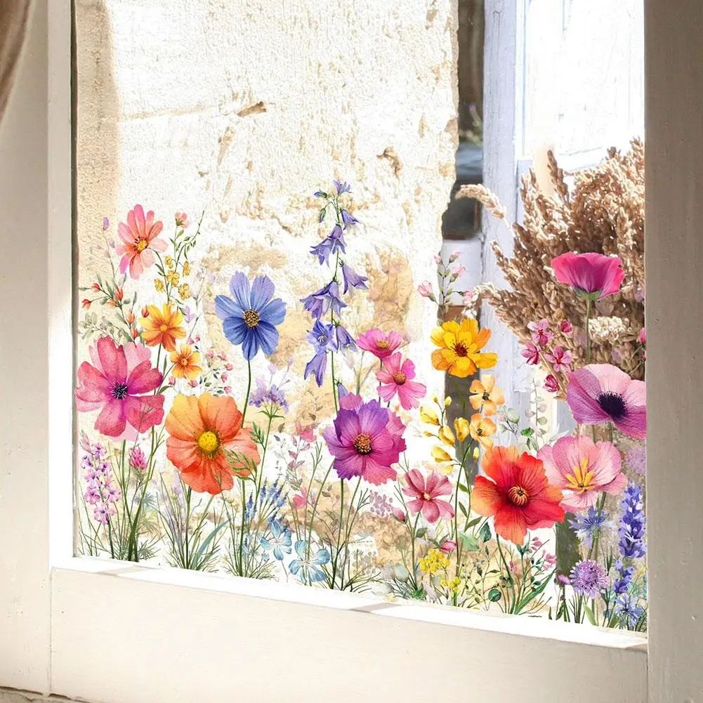 Doppelseitiger, farbenfroher Blumen- und Schmetterlings-Wandaufkleber, elektrostatischer Fensteraufkleber, sichtbarer dekorativer Wanddekor