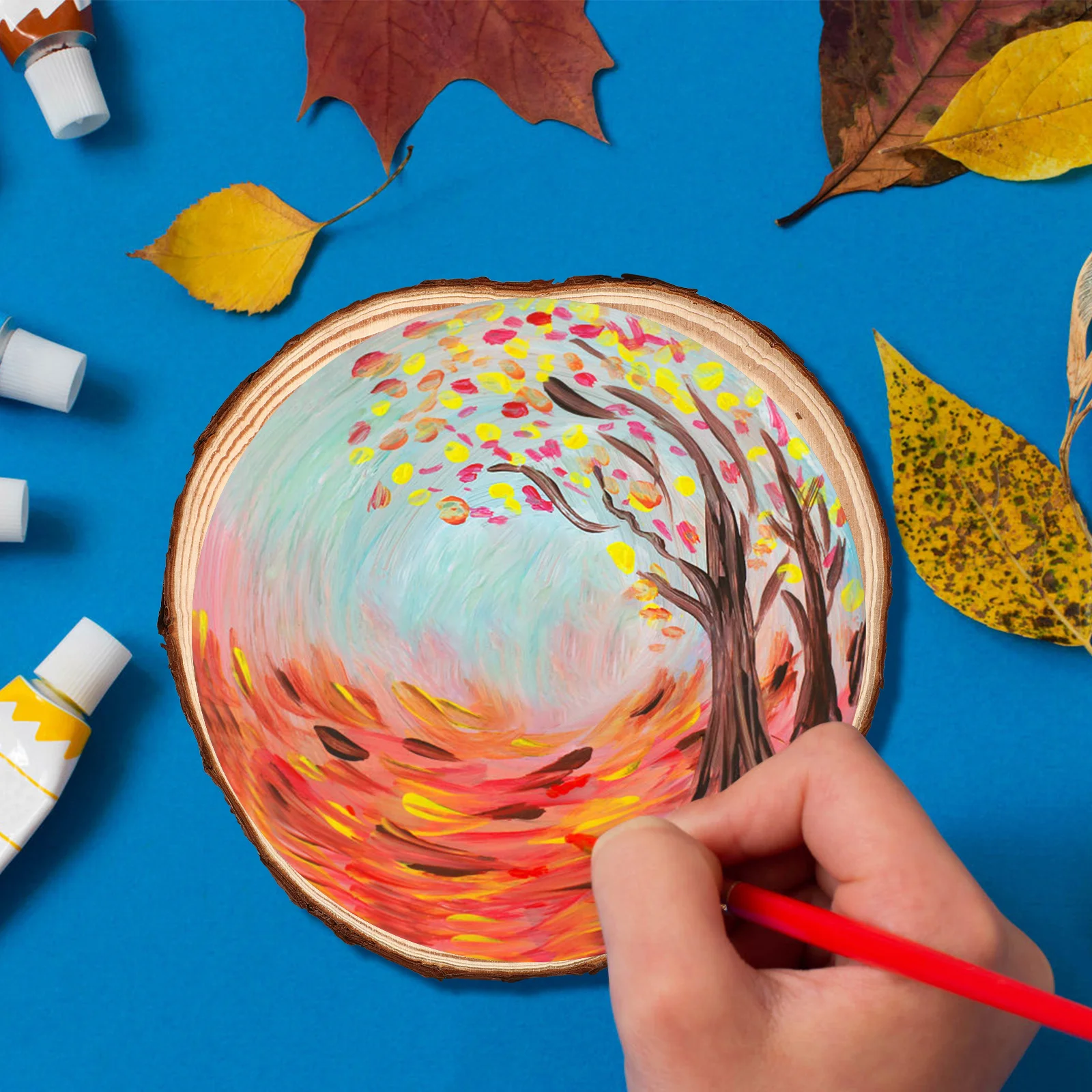 

2pcs Rounds Unfinished Wood Slices With Bark Natural Craft Supplies For Diy Painting Carving Wedding Decor Wall Art Wooden