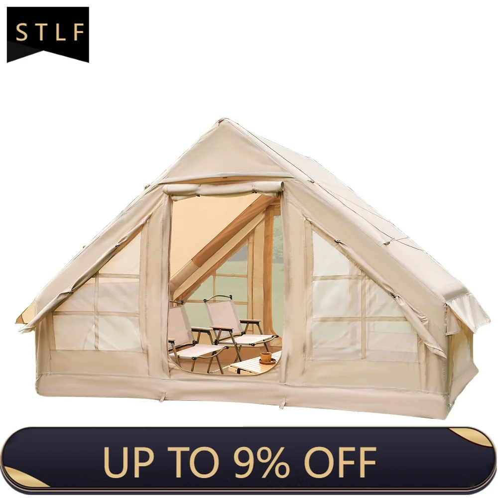 Inflatable Camping Tent 4-8 Person 4-Season Waterproof Oxford Fabric Family Glamping Tent with Carry Bag