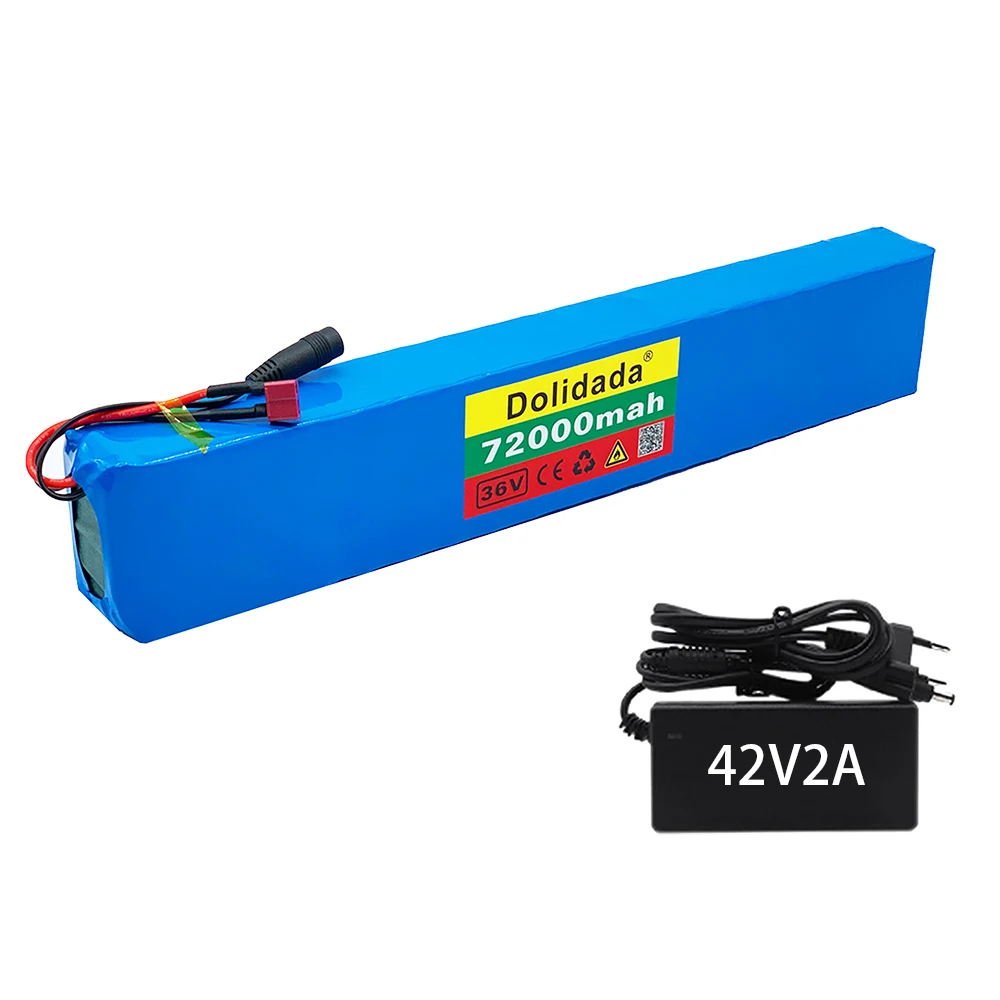 18650 Battery Pack 10S4P 36V 72000mAh High Power 600W Suitable for Electric Bicycle Lithium Rechargeable Battery with Charger