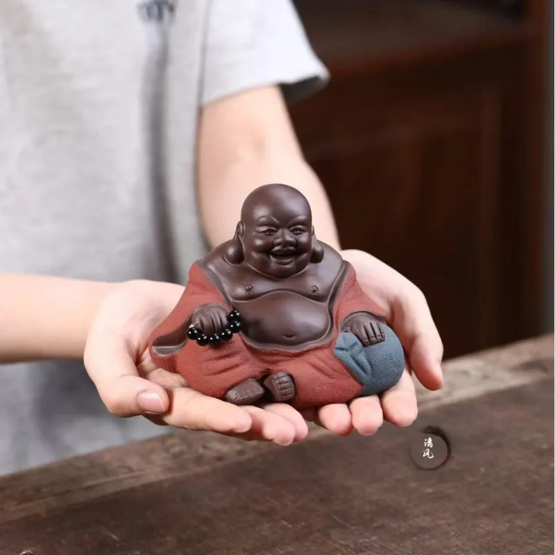 

Yixing original mine purple clay tea pet ornaments, tea ceremony accessories, always smiling Maitreya Buddha decorations