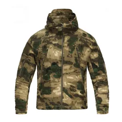 Fleece Hooded Camouflage Jacket Men Women Multi-Pockets Coat Outdoor Trekking Hiking Climbing Camping Tooling Clothes S-4XL